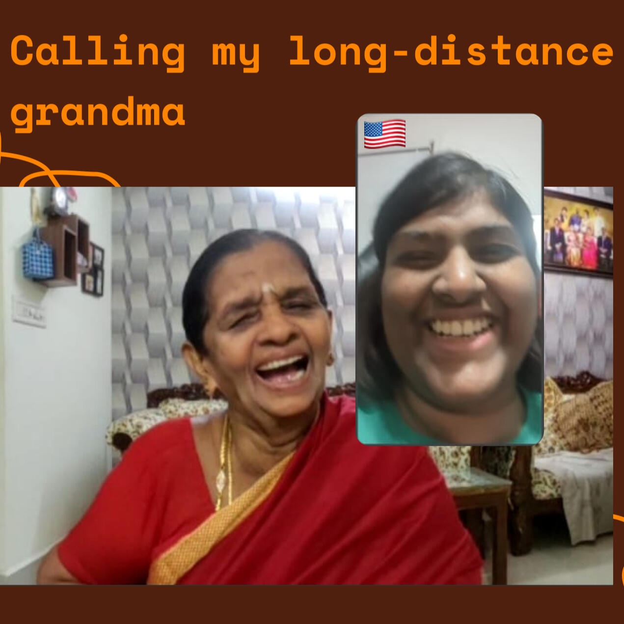 Calling my long-distance grandma Calling my long-distance grandma heading - Kavya and their grandma talking on a video call